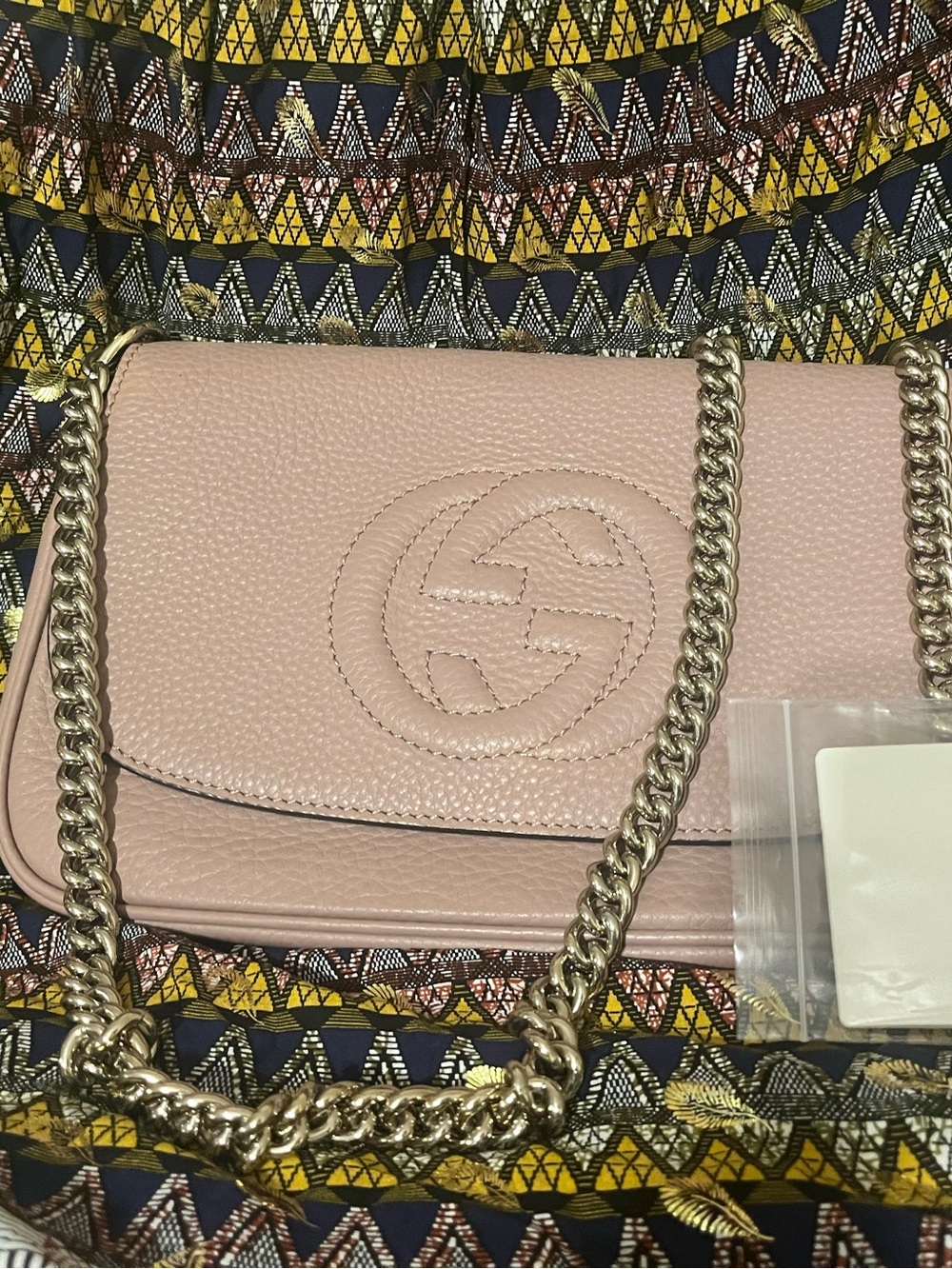 Gucci Pink Pebbled Leather Crossbody with Chain Strap